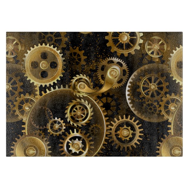 Seamless Steampunk Brass Gears Cutting Board (Front)