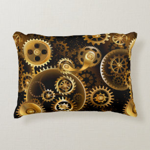 Seamless Steampunk Brass Gears Decorative Cushion