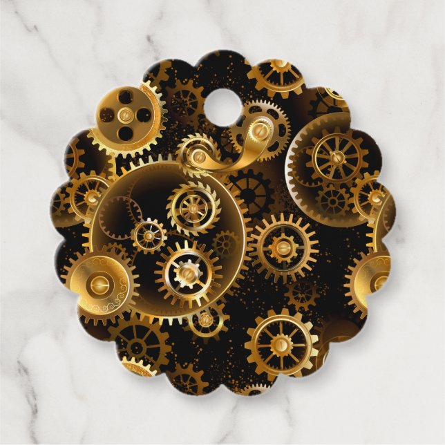 Seamless Steampunk Brass Gears Favour Tags (Front)