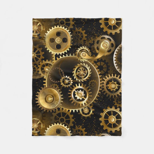 Seamless Steampunk Brass Gears Fleece Blanket (Front)