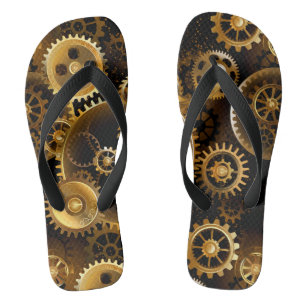 Seamless Steampunk Brass Gears Flip Flops