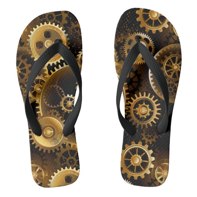 Seamless Steampunk Brass Gears Flip Flops (Footbed)