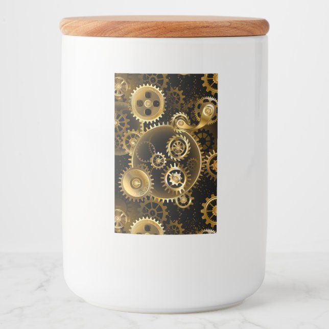 Seamless Steampunk Brass Gears Food Label (Front)