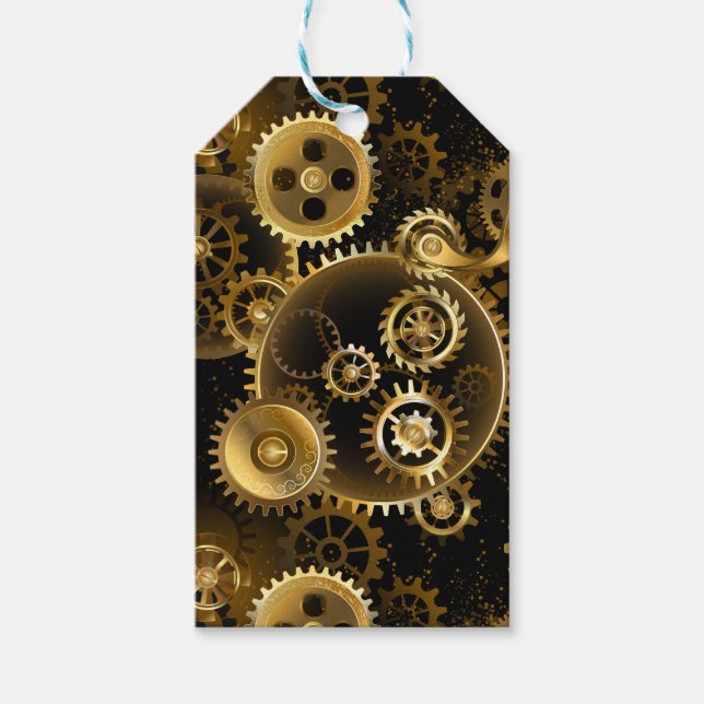 Seamless Steampunk Brass Gears Gift Tags (Front)