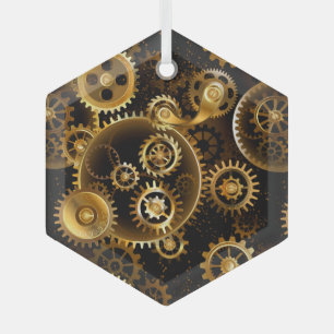 Seamless Steampunk Brass Gears Glass Tree Decoration