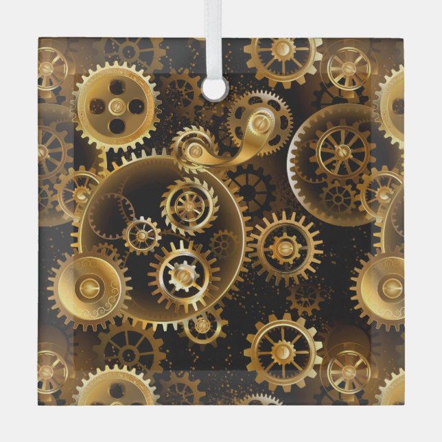 Seamless Steampunk Brass Gears Glass Tree Decoration (Front)