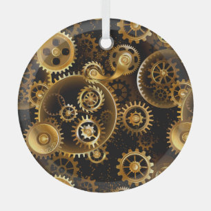 Seamless Steampunk Brass Gears Glass Tree Decoration