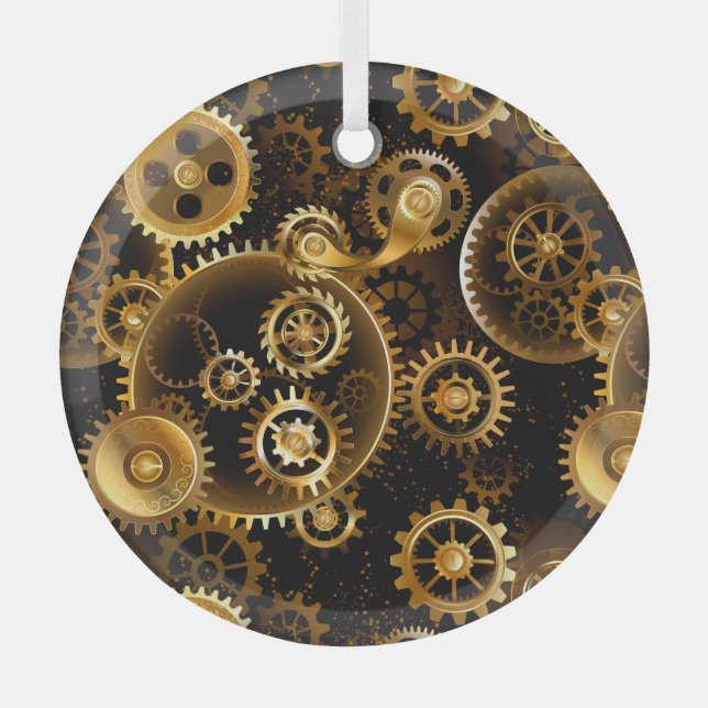 Seamless Steampunk Brass Gears Glass Tree Decoration (Front)