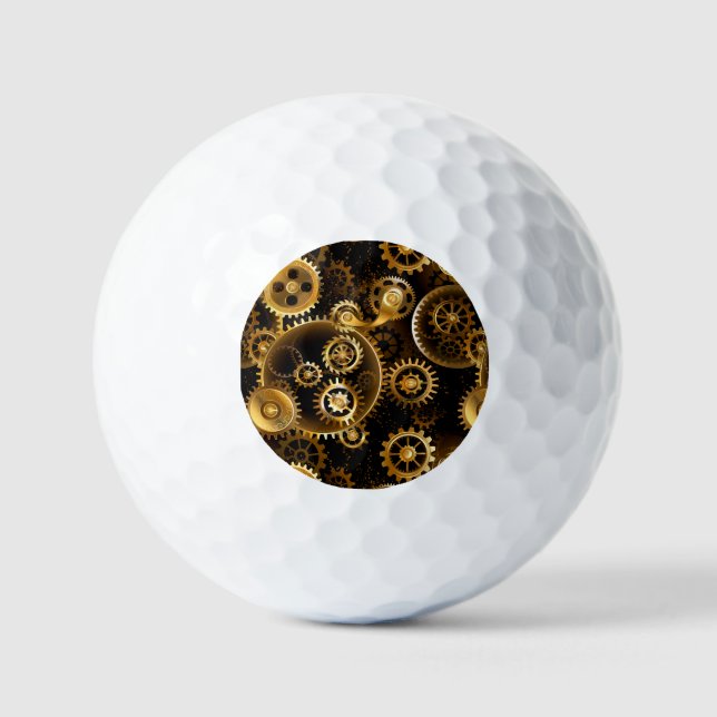 Seamless Steampunk Brass Gears Golf Balls (Front)