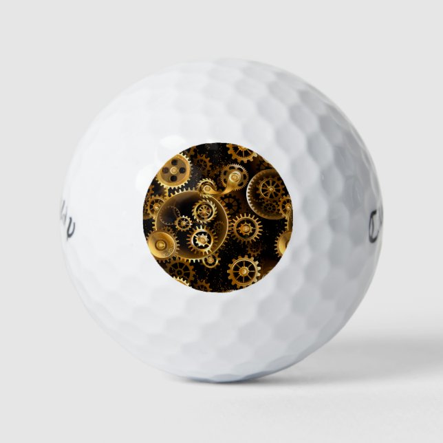Seamless Steampunk Brass Gears Golf Balls (Front)