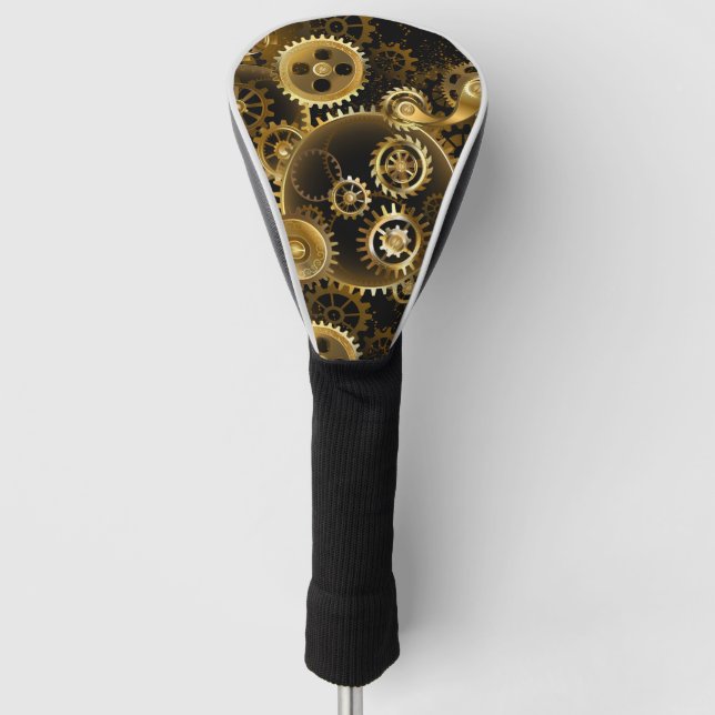 Seamless Steampunk Brass Gears Golf Head Cover (Front)