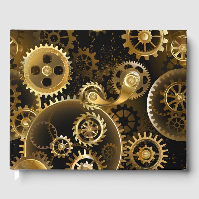 Seamless Steampunk Brass Gears Guest Book (Front)