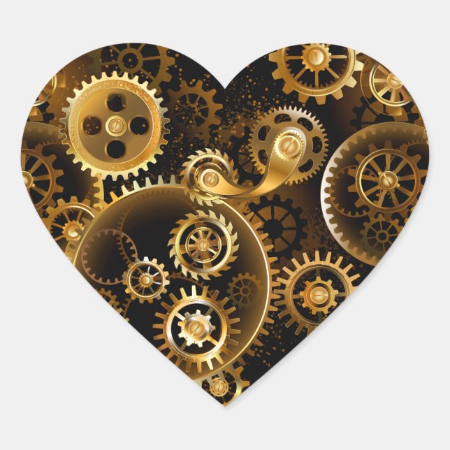 Seamless Steampunk Brass Gears Heart Sticker (Front)