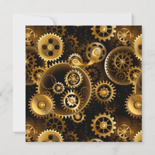 Seamless Steampunk Brass Gears Holiday Card