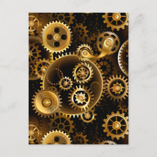Seamless Steampunk Brass Gears Holiday Postcard