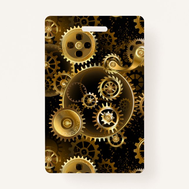 Seamless Steampunk Brass Gears ID Badge (Front)