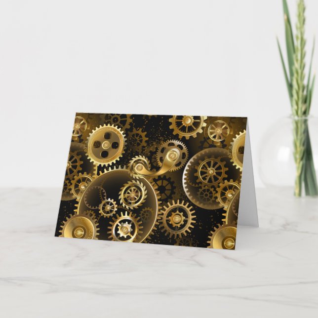 Seamless Steampunk Brass Gears Invitation (Front)