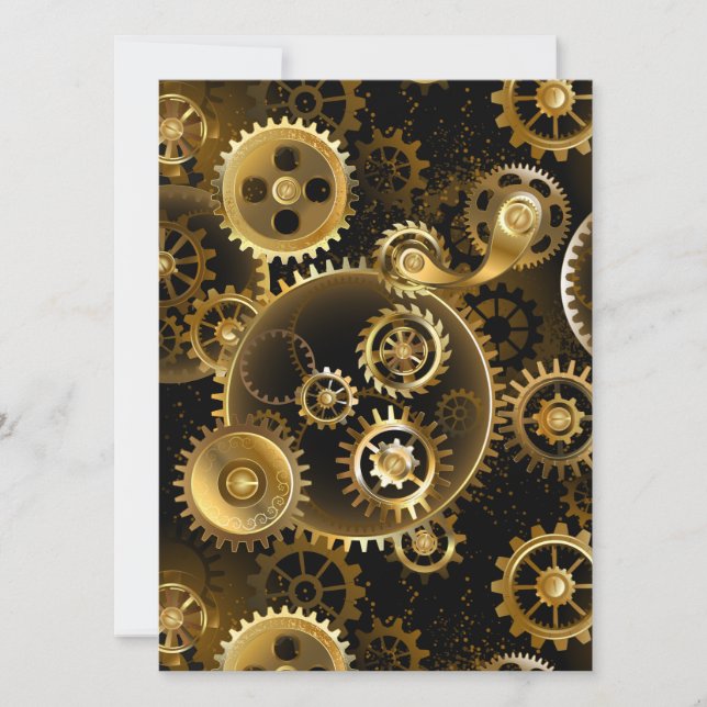 Seamless Steampunk Brass Gears Invitation (Front)