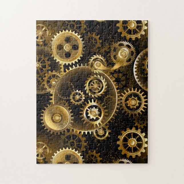 Seamless Steampunk Brass Gears Jigsaw Puzzle (Vertical)
