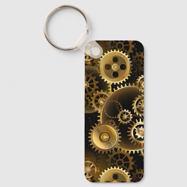 Seamless Steampunk Brass Gears Key Ring (Front)