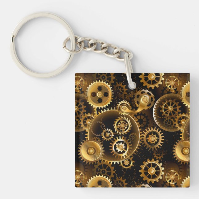 Seamless Steampunk Brass Gears Key Ring (Front)