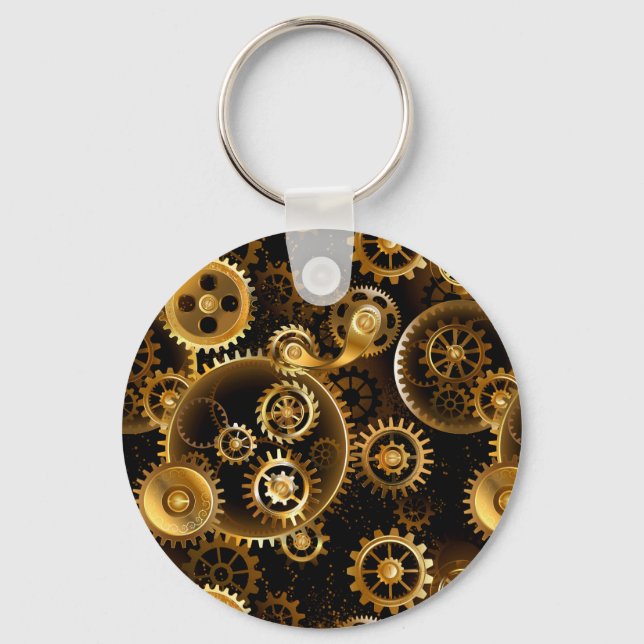 Seamless Steampunk Brass Gears Key Ring (Front)