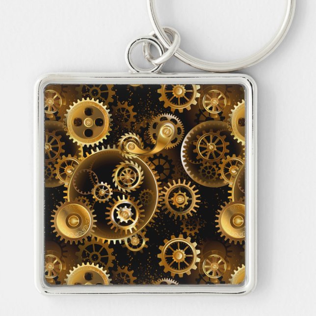 Seamless Steampunk Brass Gears Key Ring (Front)