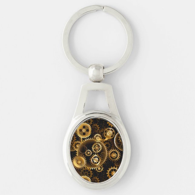 Seamless Steampunk Brass Gears Key Ring (Front)