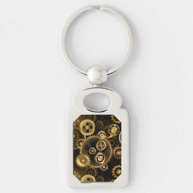 Seamless Steampunk Brass Gears Key Ring (Front)