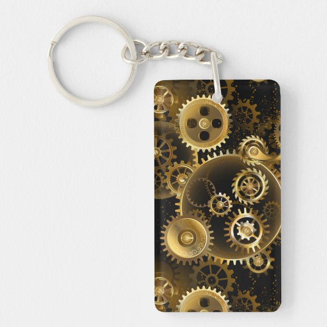 Seamless Steampunk Brass Gears Key Ring (Front)