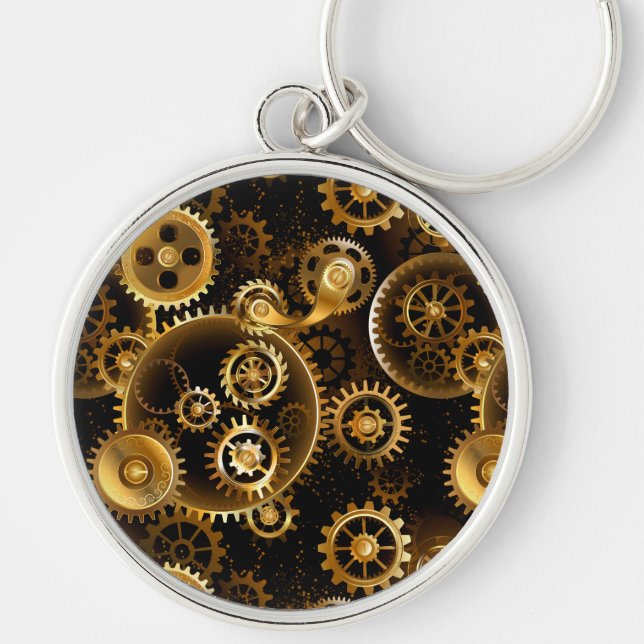 Seamless Steampunk Brass Gears Key Ring (Front)