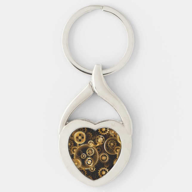 Seamless Steampunk Brass Gears Key Ring (Front)
