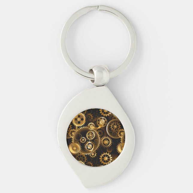 Seamless Steampunk Brass Gears Key Ring (Front)