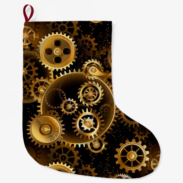 Seamless Steampunk Brass Gears Large Christmas Stocking (Front)