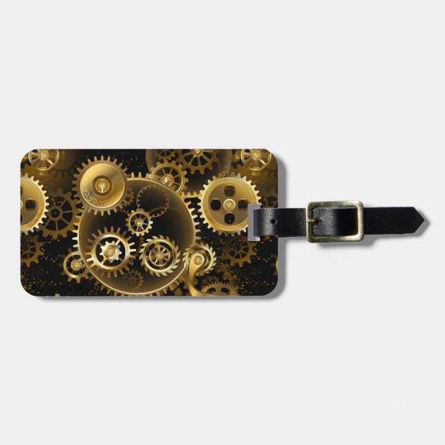 Seamless Steampunk Brass Gears Luggage Tag (Front Horizontal)