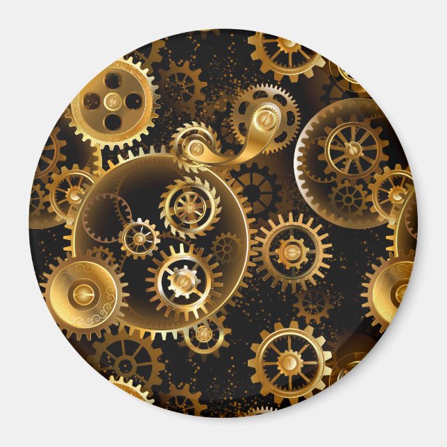 Seamless Steampunk Brass Gears Magnet (Front)