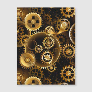 Seamless Steampunk Brass Gears Magnetic Invitation