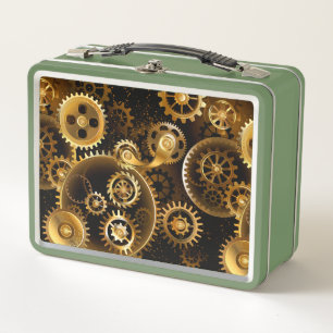 Seamless Steampunk Brass Gears Metal Lunch Box