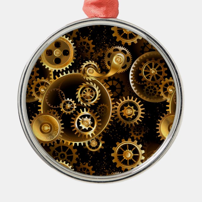 Seamless Steampunk Brass Gears Metal Tree Decoration (Front)