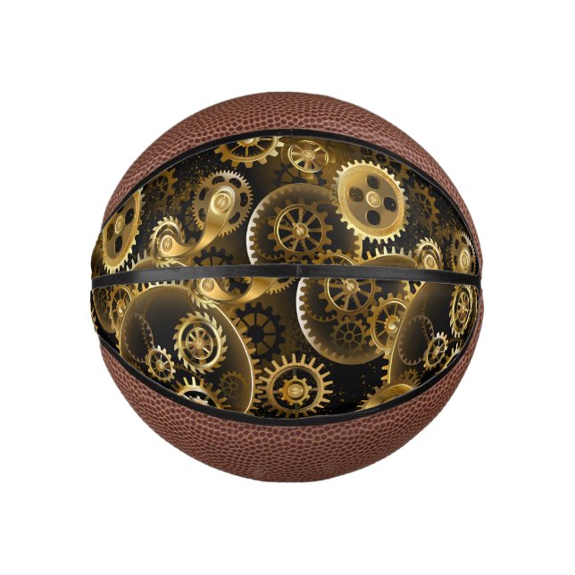 Seamless Steampunk Brass Gears Mini Basketball (Front)