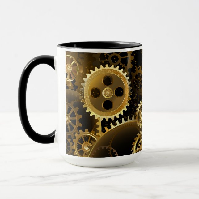 Seamless Steampunk Brass Gears Mug (Left)