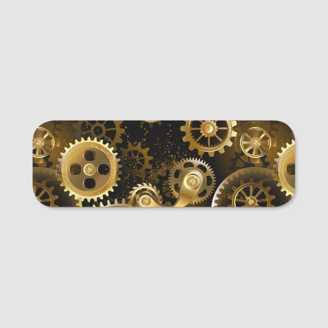 Seamless Steampunk Brass Gears Name Tag (Front)