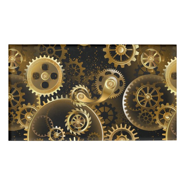 Seamless Steampunk Brass Gears Name Tag (Front)