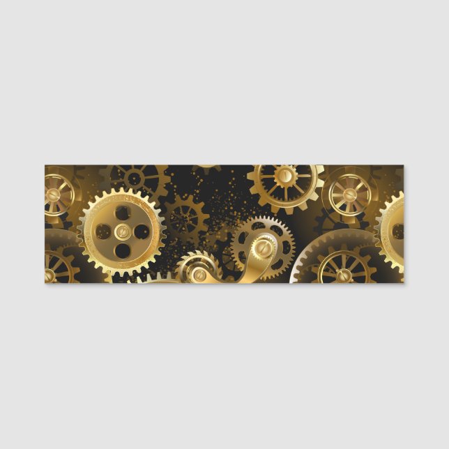 Seamless Steampunk Brass Gears Name Tag (Front)