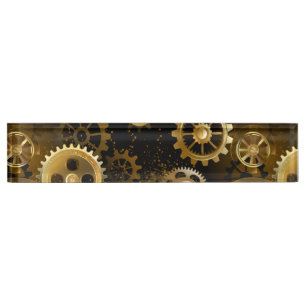 Seamless Steampunk Brass Gears Nameplate