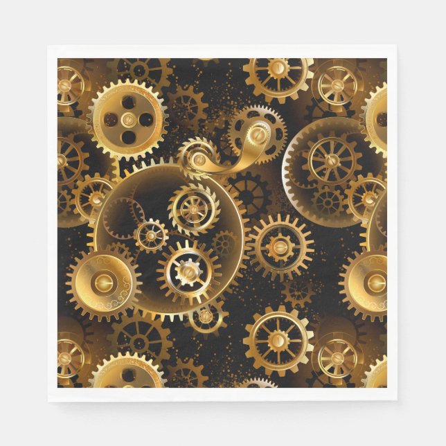Seamless Steampunk Brass Gears Napkin (Front)