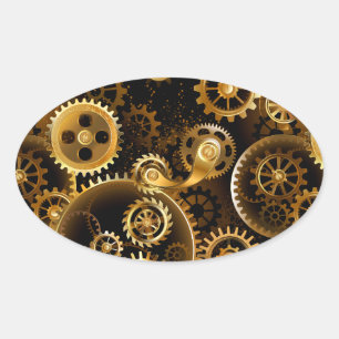 Seamless Steampunk Brass Gears Oval Sticker