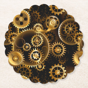 Seamless Steampunk Brass Gears Paper Coaster