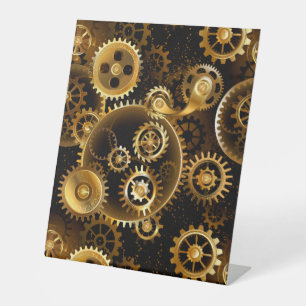 Seamless Steampunk Brass Gears Pedestal Sign