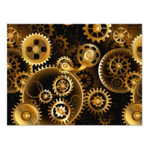 Seamless Steampunk Brass Gears Photo Print